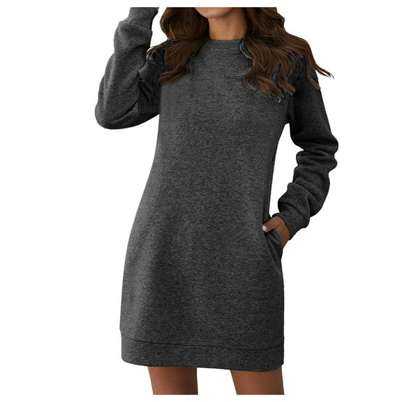 Ukumplol Sweatshirt Dress Women Womens Sweatshirts Fashion Women's O Neck Long Sleeve Pocket Sweatshirt Long Blouse Top Sweatshirt for Women Dark Gray 2XL