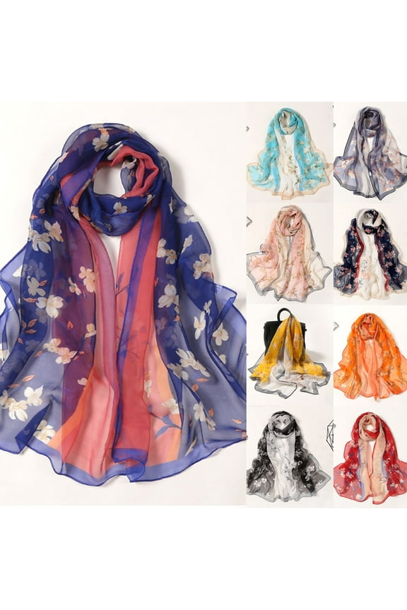 Woman Scarf Silk Scarf for Women 160*50cm Women Flower Print Long Soft Wrap Scarf Simulation Silk Shawl Scarves Oversized Scarf for Women Red One Size