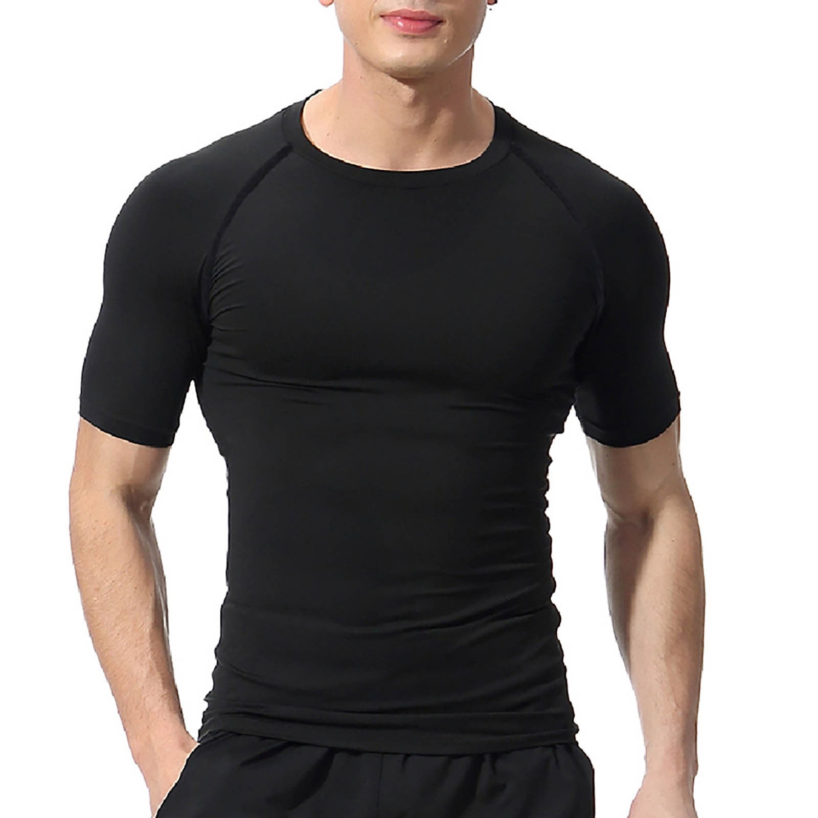 Ukumplol Workout Shirts for Men Compression Shirt Men Breathable Tights Sweat Basketball Training Sports Fitness Top Athletic Shirts & Tops Spring Shirts for Women 2024 Polyester Black S