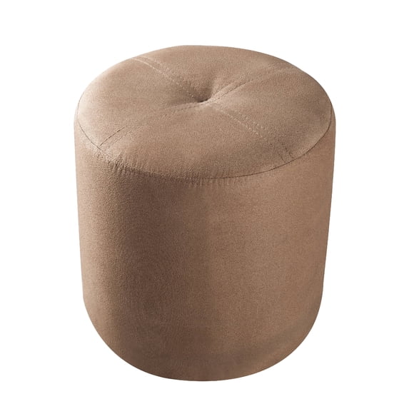 Ula Contemporary 13.5" Round Ottoman Footstool, Brown Microfiber