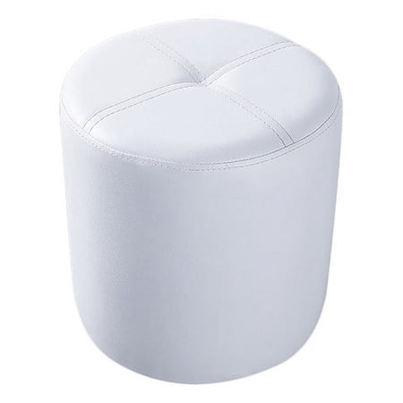 Ula Contemporary 13.5" Round Ottoman Footstool, White Faux Leather