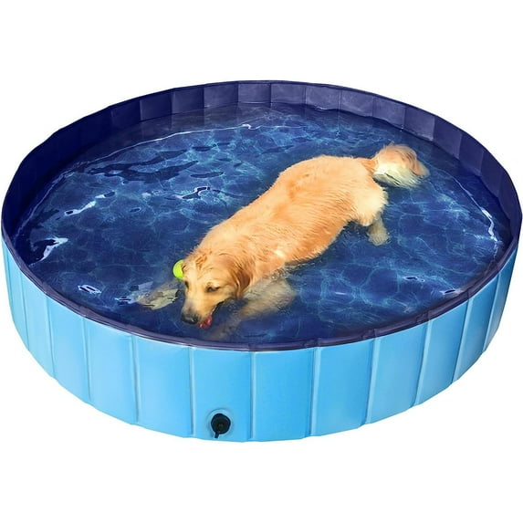 UlaREYoy Blue Foldable Hard Plastic Dog Pet Bath Swimming Pool Collapsible Dog Pet Pool Bathing Tub Pool for Pets Dogs & Cats w/Pet Brush&Repair Patches-63 x 11.8 inch,XXL