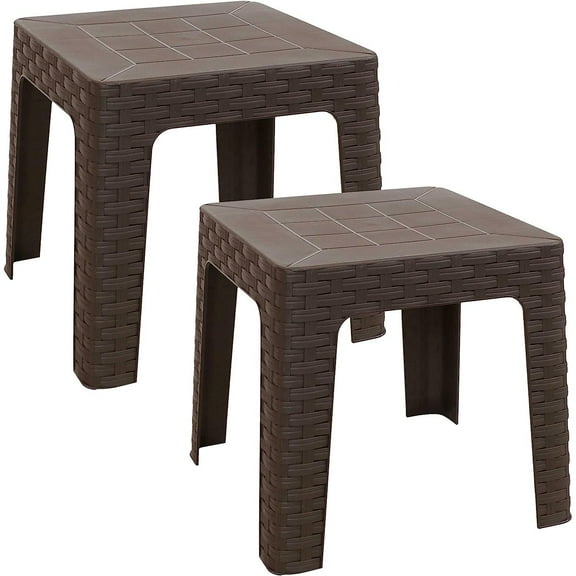 UlaREYoy Patio Side Table - Set of 2 Tables - Indoor/Outdoor Plastic Accent Furniture for Deck, Balcony, Garden, Yard, Porch, Backyard and Sunroom - 18-Inch Square - Brown