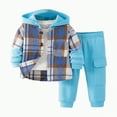 thumbnail image 1 of Ulanda 2Pcs Kids Boys Flannel Plaid Shirt Tops Pants Set Hoodie Sweatsuit for Fall Winter Spring Outfits 4-12 Years (Blue, 6-9 Months), 1 of 4