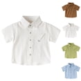 thumbnail image 1 of Ulanda 2T-16Y Boys' Short Sleeve Button Down Toddler Dress Shirt Oxford Uniform Shirt with Chest Pocket (Green, 2-3 Years), 1 of 4