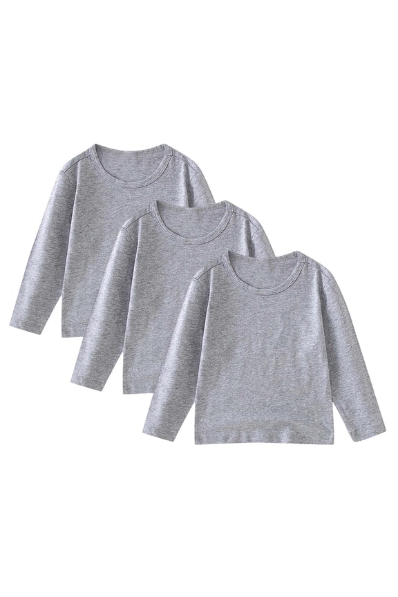 3 Pack Cotton Long Sleeve Tee Shirts Basic Crewneck T-Shirts for Boys/Girls/Toddlers Long-Sleeve T-Shirts (Grey, 11-12 Years)