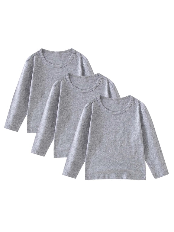 3 Pack Cotton Long Sleeve Tee Shirts Basic Crewneck T-Shirts for Boys/Girls/Toddlers Long-Sleeve T-Shirts (Grey, 6-7 Years)