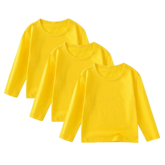 Ulanda 3 Pack Cotton Long Sleeve Tee Shirts Basic Crewneck T-Shirts for Boys/Girls/Toddlers Long-Sleeve T-Shirts (Yellow, 8-10 Years)