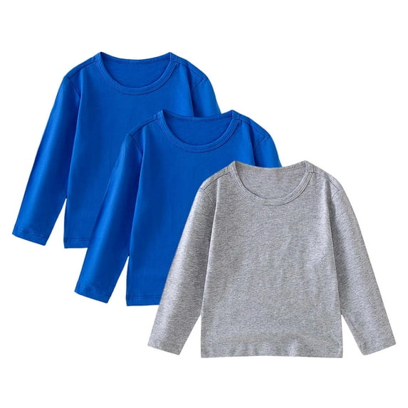 Ulanda 3 Pack Toddler Girls Cotton Long Sleeve T-Shirt Crewneck Solid Color Boys Kids Soft Basic Tees for 1-11 Years (Grey, 3-4 Years)
