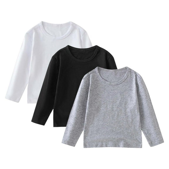 Ulanda 3 Pack Toddler Girls Cotton Long Sleeve T-Shirt Crewneck Solid Color Boys Kids Soft Basic Tees for 1-11 Years (Light Gray, 5-6 Years)