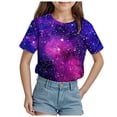 thumbnail image 1 of Ulanda 3D Shirt for Girls Novelty Star Graphic Tops Crewneck Short Sleeve Summer Clothes Soft Lightweight T-Shirt Tee (Purple, 8-9 Years), 1 of 4