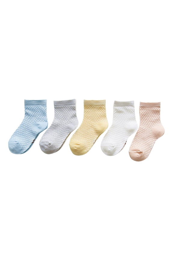 5 Pairs Toddler Cotton Socks Baby Thin Summer White Mesh Crew Ankle Dress Sock for Girls Boys kids 1-9Years (Light Blue, 12-24 Months)