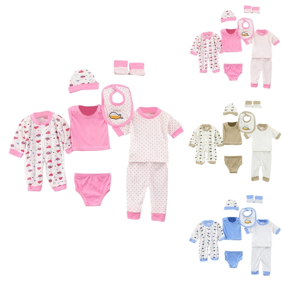 Ulanda 8Pcs Unisex Baby Cotton Layette Outfit Set Newborn Layette Gift Set Baby Cotton Clothes Suit for Newborn to 3 Months (Pink, 0-3 Months)