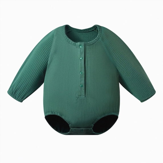 Ulanda Baby Boy Button Down Shirt Newborn Solid Color Long Sleeve Romper Bodysuit (Dark Green, 6-12 Months)