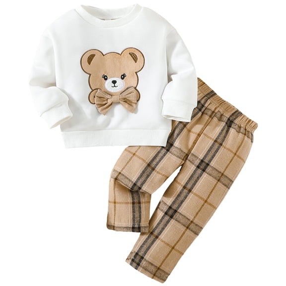 Ulanda Baby Boy Clothes Cute Bear Outfits Girl Shirt Tops Sweatshirt Toddler Sweat Pant Set Fall Winter Outfit (White, 9-12 Months)