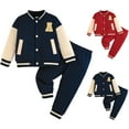 thumbnail image 1 of Ulanda Baby Boy Clothes Infant Fall Winter Outfits Toddler Boy Varsity BaseBall Jacket Button Down Pants Set (Dark Blue, 9-12 Months), 1 of 7