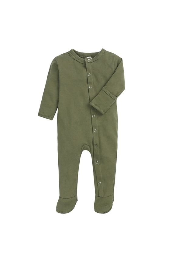 Baby Boys Girls Footies Rompers Long Sleeve Button Button Closure Kids Romper Bodysuit Jumpsuit Solid Color Jumpsuit (Green, 0-3 Months)