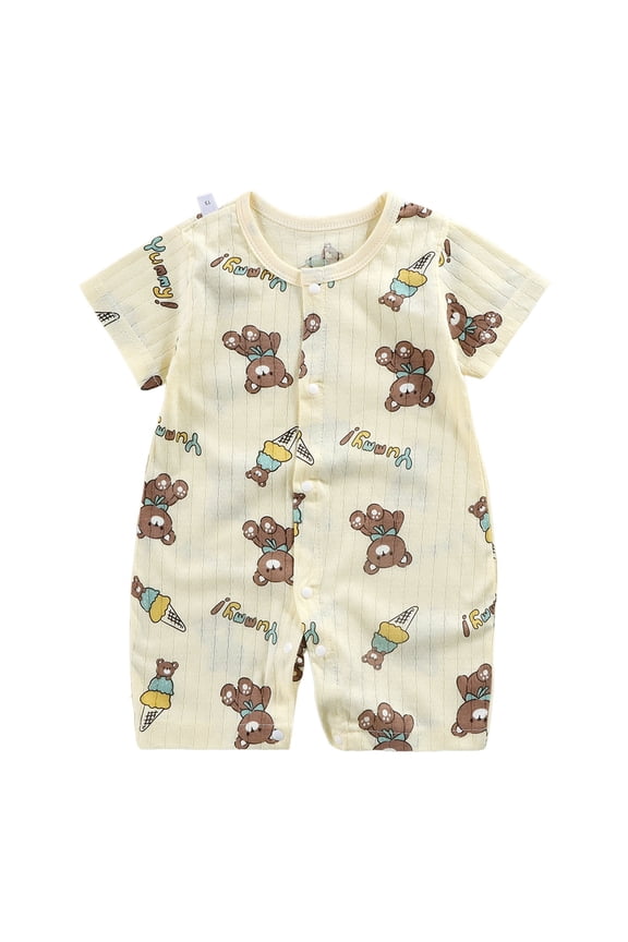 Baby Boys Girls Romper One-Piece Beach Outfit Summer Clothes 0-24 Months (Beige, 12-18 Months)