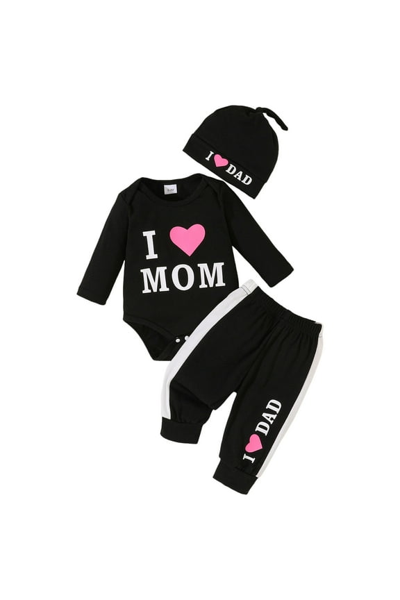 Baby Clothes Mamas Boy Outfit Gender Neutral Baby Clothes Red Romper Red Heart Pants Hats 3pcs Outfits Set (Black, 12-18 Months)