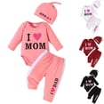 thumbnail image 1 of Ulanda Baby Clothes Mamas Boy Outfit Gender Neutral Baby Clothes Red Romper Red Heart Pants Hats 3pcs Outfits Set (Red, 0-3 Months), 1 of 5
