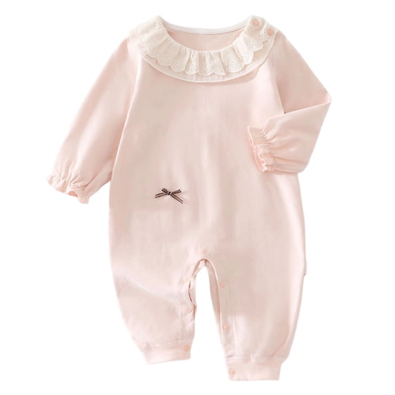 Ulanda Baby Coming Home Outfit Boy Girl Cotton Long Sleeve Romper Jumpsuit Plain One-Piece Clothes (Pink, 12-18 Months)