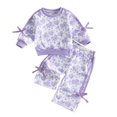 thumbnail image 1 of Ulanda Baby Girl Clothes Fall Winter Toddler Girls Outfits Long Sleeve Ruffle Printed Bows Shirt Pants 2 Piece Clothing Set (Purple, 12-18 Months), 1 of 4