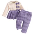 thumbnail image 1 of Ulanda Baby Girl Clothes Toddler Fall Winter Outfits Infant Clothing Set | Sweatshirt Set, Solid Pants Set, Flower Decor, Ruffle Hem, Soft Ribbed Fabric, Casual Daily Wear (Purple, 2-3 Years), 1 of 6