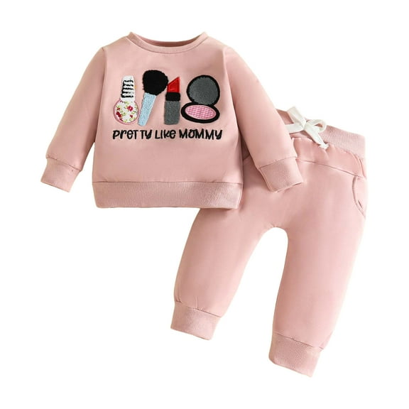 Ulanda Baby Girl Fall Winter Outfit Letter Print Long Sleeve Sweatshirt and Jogger Pants 6 12 18 24M 2T Girl Clothes (Pink, 12-18 Months)