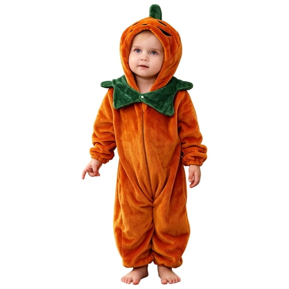 Ulanda Baby Halloween Pumpkin Romper Unisex Infant Long Sleeve Orange Hooded Jumpsuit (Orange, 4-5 Years)