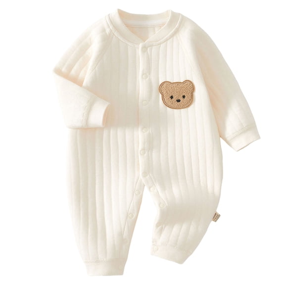 Ulanda Baby Jumpsuit Long Sleeve Romper - Easy Diaper Change | Ribbed | 100% Cotton Baby Clothes for Boys Girls (Beige, 6-9 Months)
