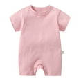 thumbnail image 1 of Ulanda Baby Pajamas, Short Sleeve Footless Rompers, Snap Closure Sleeper for Boy Girls (Light Pink, 18-24 Months), 1 of 3