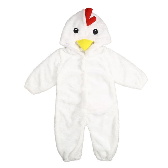 Ulanda Baby Toddler Chicken Outfit Infant Halloween Animal Hooded Fuzzy Jumpsuit Long Sleeve Button Romper for Boys Girls (White, 12-18 Months)