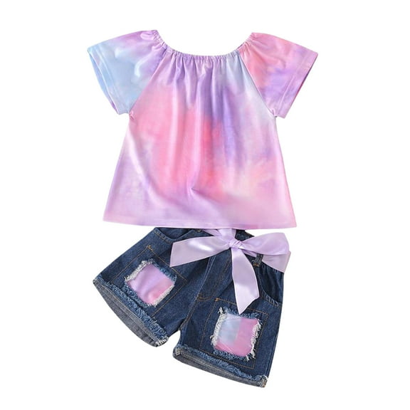 Ulanda Baby Toddler Girls Floral Short Sleeve Tops T-Shirt Vest & Denim Shorts Set Kids 1T 2T 3T 4T 5T Clothes Summer Outfits (Purple, 12-18 Months)