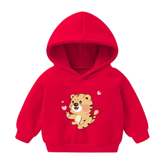 Ulanda Baby Toddler Kids Boy Girl Solid Casual Pocket Hoodie Sweatershirt Pullover (Red, 12-18 Months)
