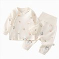 thumbnail image 1 of Ulanda Baby Wrap Top High Waist Pants Set Snap Crotch Long Sleeve Cute Print (Blue, 9-12 Months), 1 of 7