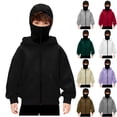 thumbnail image 1 of Ulanda Balaclava Hoodie for Boys Girls Kids Windproof Ski Mask Hoodies Oversized Full Zip Sweatshirt Jacket with Pockets (Red, 6-7 Years), 1 of 6