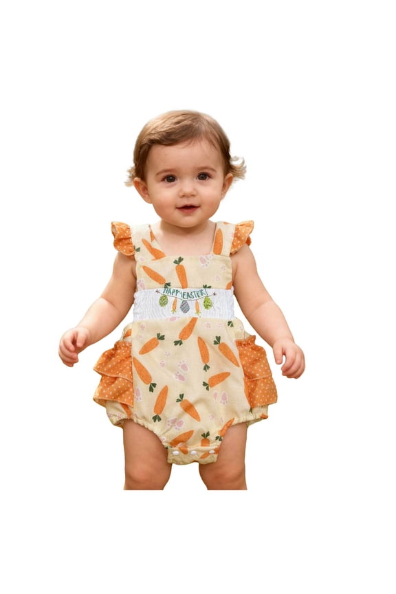 Big Brother Little Sister Outfits Baby Easter Outfit Carrot Print T-Shirt Shorts Set for Boy Bunny Romper for Girl (Red, 3-6 Months)
