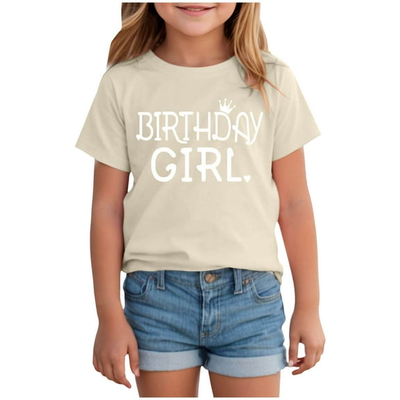 Ulanda Birthday Girl Shirt Toddler Baby Girls Birthday Outfit T-Shirt (Beige, 5-6 Years)