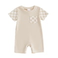 thumbnail image 1 of Ulanda Boy Girl Clothes Checkered Plaid Romper Jumpsuit Short Sleeve One-Piece Bodysuit Summer Outfit (Beige, 12-18 Months), 1 of 4