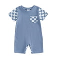 thumbnail image 1 of Ulanda Boy Girl Clothes Checkered Plaid Romper Jumpsuit Short Sleeve One-Piece Bodysuit Summer Outfit (Blue, 12-18 Months), 1 of 4
