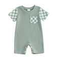 thumbnail image 1 of Ulanda Boy Girl Clothes Checkered Plaid Romper Jumpsuit Short Sleeve One-Piece Bodysuit Summer Outfit (Green, 6-12 Months), 1 of 4