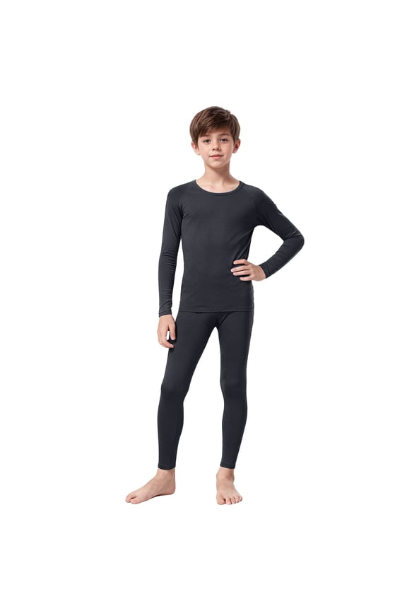 Boy’s Thermal Underwear Set Kid’s Winter Base Layer Fleece Lined Compression Shirt Pant (Black, 13-14 Years)