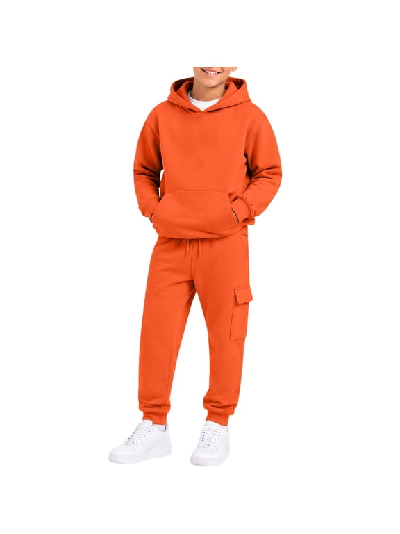 Boys 2 Piece Outfits Sweatsuit Hoodie and Sweatpants Tracksuit Athletic Jogger Sets Toddler Kids Matching Sets (Orange, 13-14 Years)