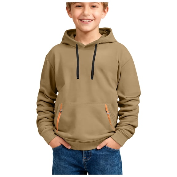 Ulanda Boys 2pc Sweatshirts Long Sleeve Fleece Hoodie with Pant Thick Fashion Plain Hooded Pullover for Teens Kids Clothes (Brown, 5-6 Years)