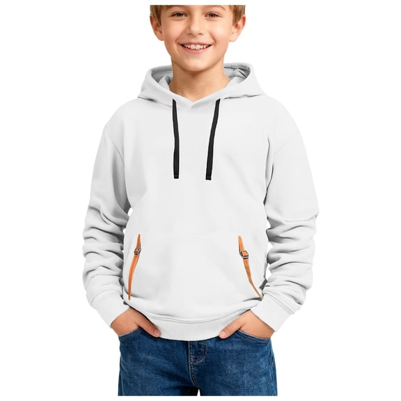 Ulanda Boys 2pc Sweatshirts Long Sleeve Fleece Hoodie with Pant Thick Fashion Plain Hooded Pullover for Teens Kids Clothes (White, 11-12 Years)