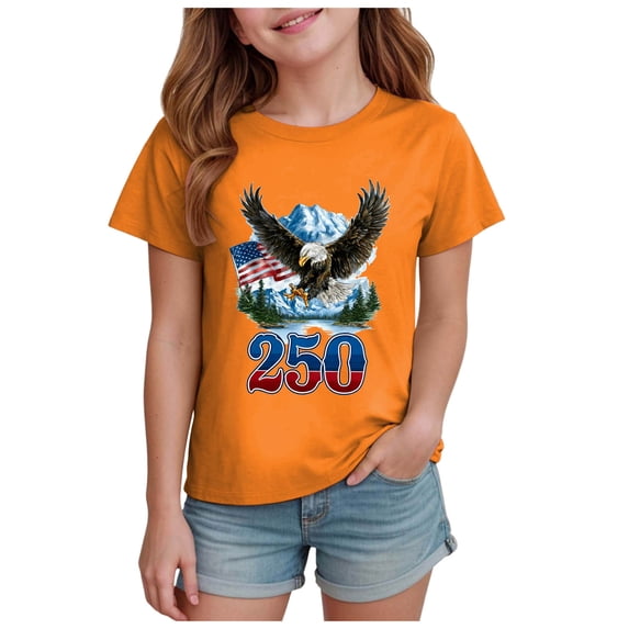 Ulanda Boys 4th of July Shirt Short Sleeve American Flag T-Shirt Baby Patriotic Independence Day Cotton Tee White Tops for Kids (Orange, 7-8 Years)