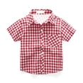 thumbnail image 1 of Ulanda Boys Button Down Shirts Toddler Plaid Patchwork Short Sleeve Collared Tops Casual Daily Wear Shirts with Chest Pocket (Red, 6-7 Years), 1 of 2