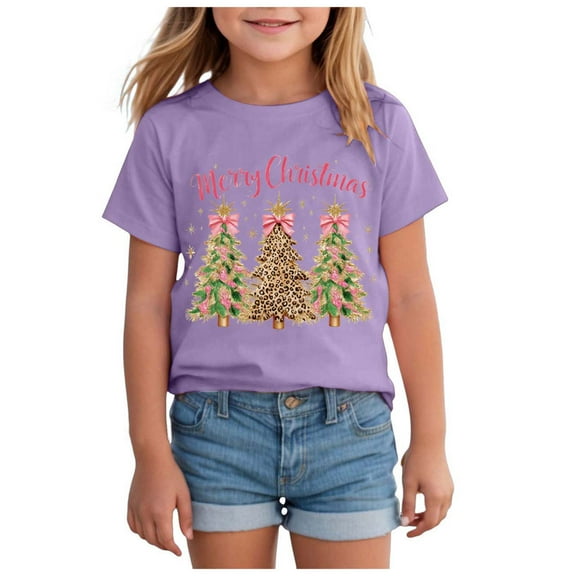 Ulanda Boys Girls Christmas Shirt Kids Christmas Tree T-Shirts Funny Toddler Xmas Holiday Short Sleeve Tees 2025 (Purple, 18-24 Months)