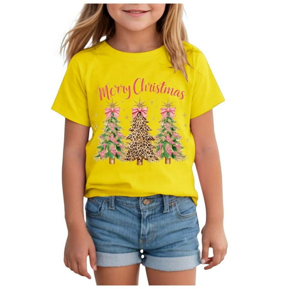 Ulanda Boys Girls Christmas Shirt Kids Christmas Tree T-Shirts Funny Toddler Xmas Holiday Short Sleeve Tees 2025 (Yellow, 18-24 Months)