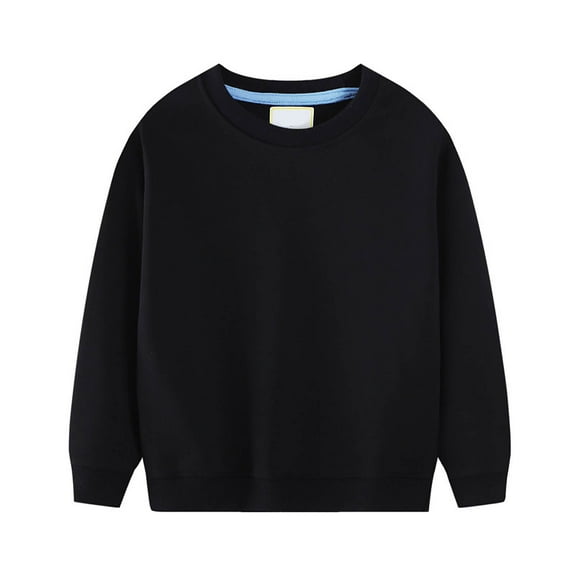 Ulanda Boys Girls Crewneck Sweatshirts Toddler Baby Sweatshirt Solid Cotton Soft Long Sleeve Active Pullover Tshirts (Black, 4 Years)
